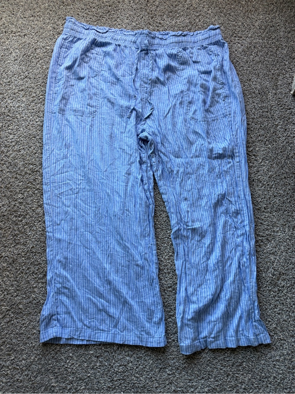 Ava & Viv Light Blue Striped Wide-Leg linen Pants